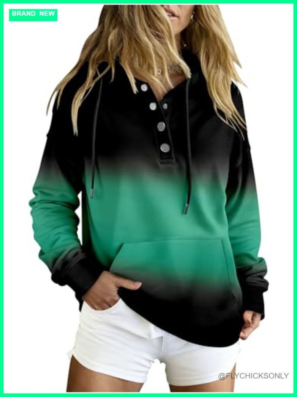 Women's Oversize Hoodie Button Collar Pullover Sweatshirt with Kangaroo Pocket